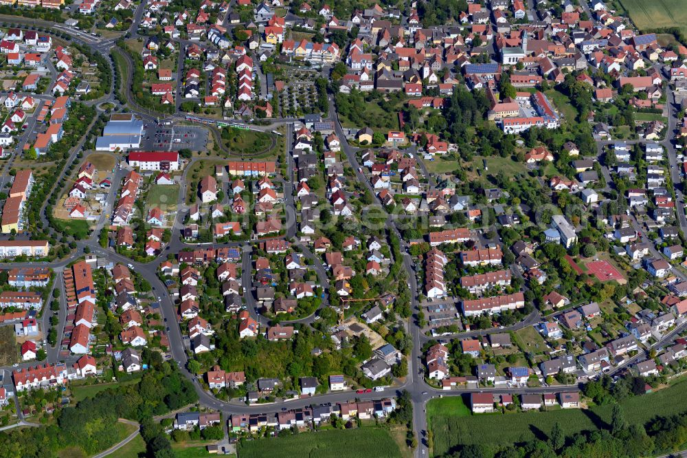Rottenbauer from above - Residential area - mixed development of a multi-family housing estate and single-family housing estate in Rottenbauer in the state Bavaria, Germany