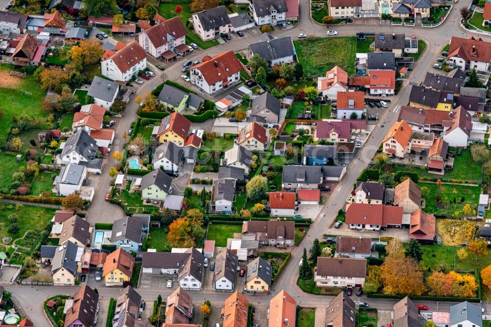 Rust from the bird's eye view: Residential area - mixed development of a multi-family housing estate and single-family housing estate in Rust in the state Baden-Wuerttemberg, Germany