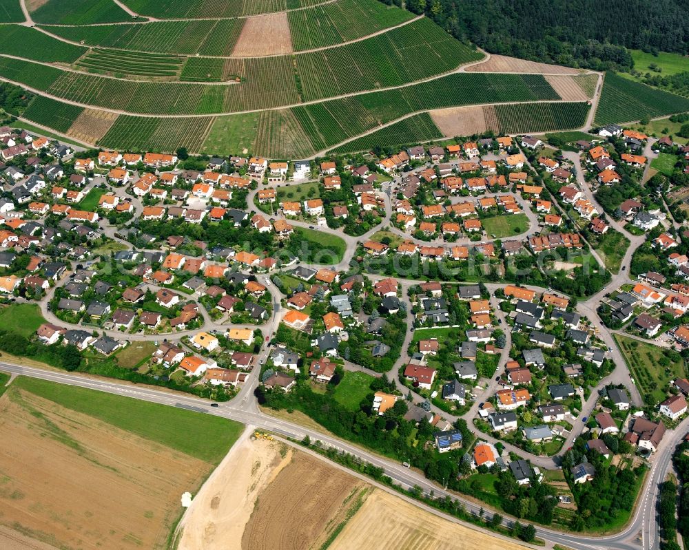 Schmidhausen from above - Residential area - mixed development of a multi-family housing estate and single-family housing estate in Schmidhausen in the state Baden-Wuerttemberg, Germany