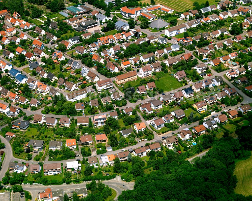 Sickenhausen from above - Residential area - mixed development of a multi-family housing estate and single-family housing estate in Sickenhausen in the state Baden-Wuerttemberg, Germany
