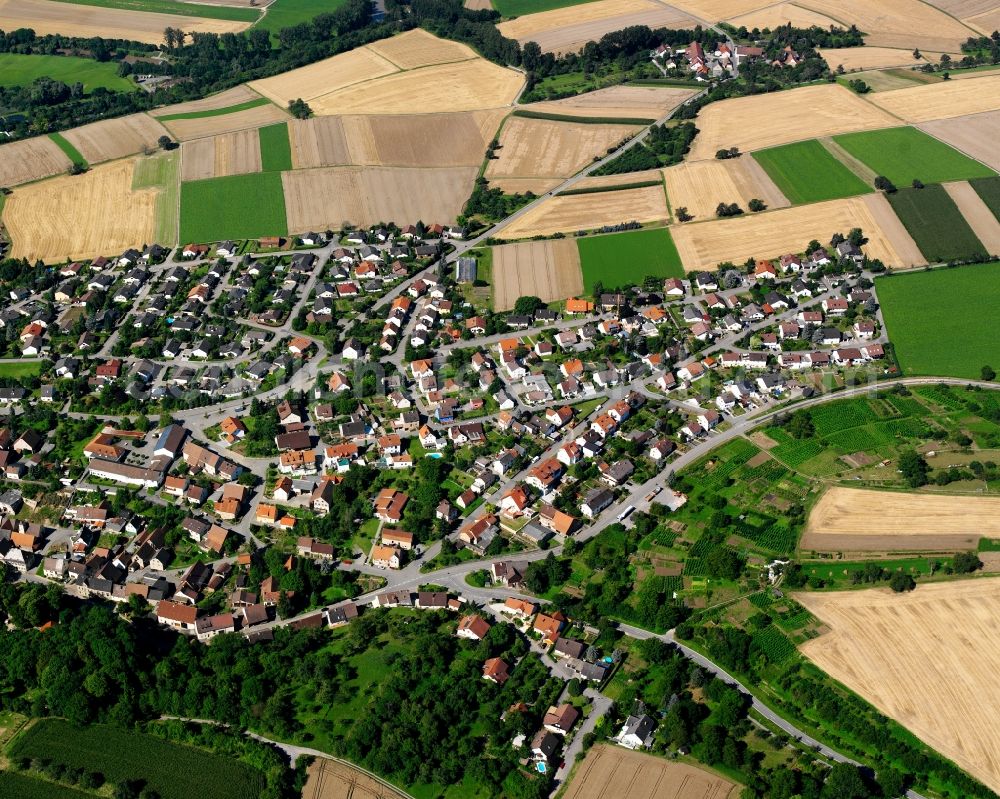 Aerial image Stein am Kocher - Residential area - mixed development of a multi-family housing estate and single-family housing estate in Stein am Kocher in the state Baden-Wuerttemberg, Germany