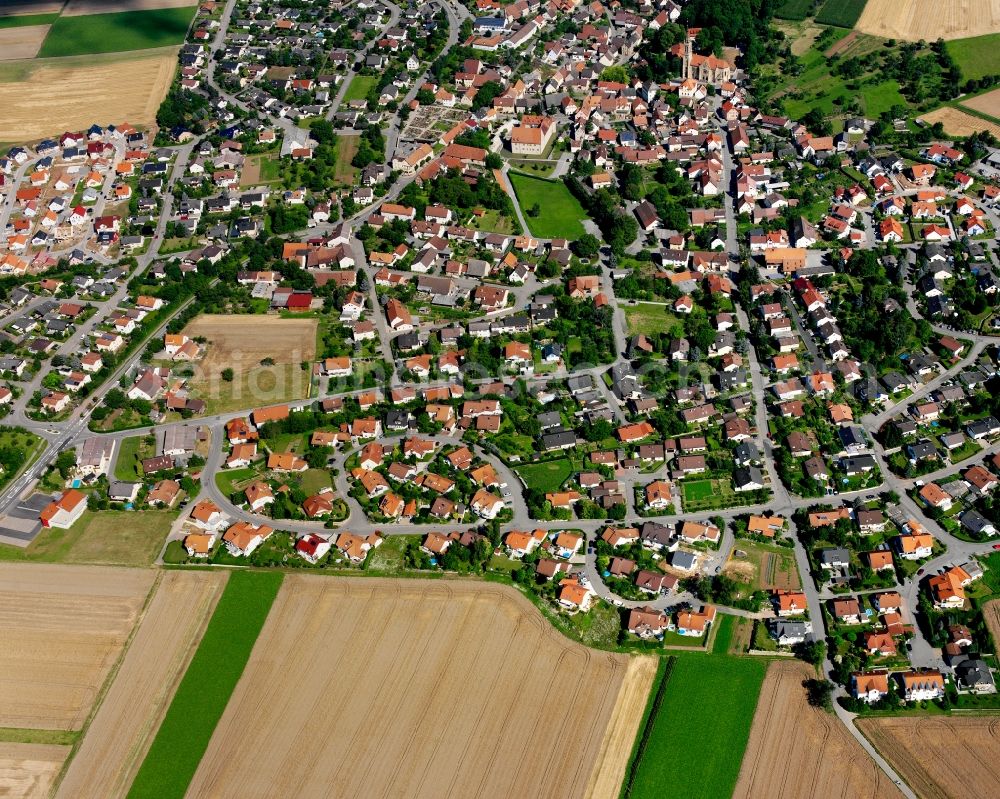 Stein am Kocher from above - Residential area - mixed development of a multi-family housing estate and single-family housing estate in Stein am Kocher in the state Baden-Wuerttemberg, Germany