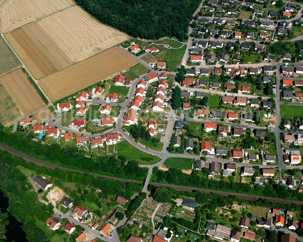 Untergriesheim from above - Residential area - mixed development of a multi-family housing estate and single-family housing estate in Untergriesheim in the state Baden-Wuerttemberg, Germany