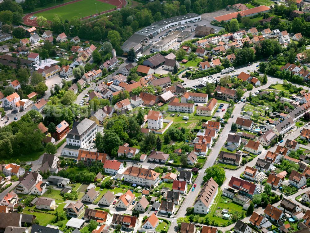 Untersulmetingen from above - Residential area - mixed development of a multi-family housing estate and single-family housing estate in Untersulmetingen in the state Baden-Wuerttemberg, Germany