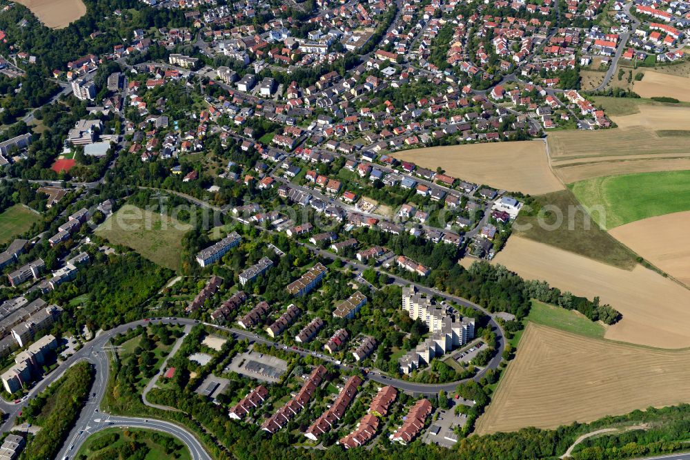 Aerial photograph Versbach - Residential area - mixed development of a multi-family housing estate and single-family housing estate in Versbach in the state Bavaria, Germany