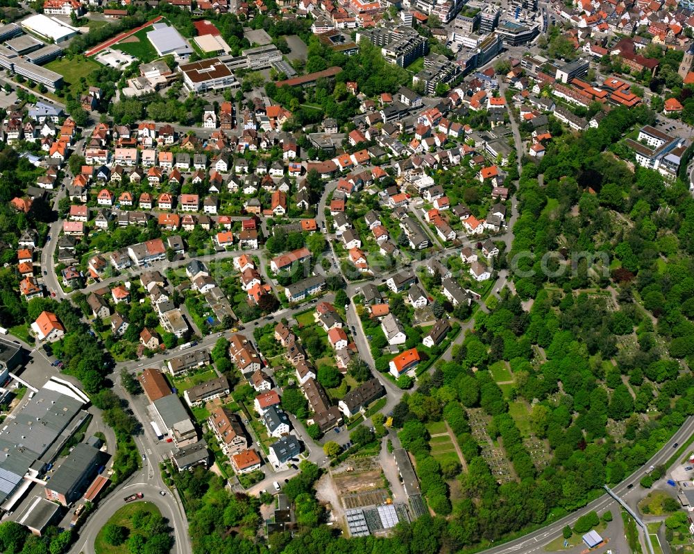 Waiblingen from above - Residential area - mixed development of a multi-family housing estate and single-family housing estate in Waiblingen in the state Baden-Wuerttemberg, Germany