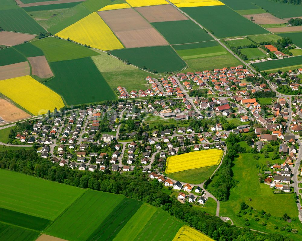 Aerial image Warthausen - Residential area - mixed development of a multi-family housing estate and single-family housing estate in Warthausen in the state Baden-Wuerttemberg, Germany