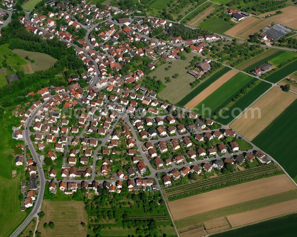 Weiler zum Stein from above - Residential area - mixed development of a multi-family housing estate and single-family housing estate in Weiler zum Stein in the state Baden-Wuerttemberg, Germany