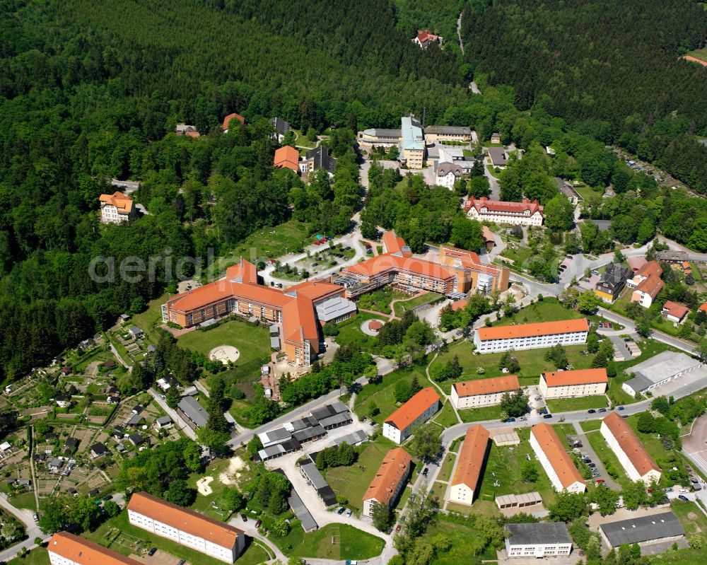 Elbingerode (Harz) from above - Residential area a row house settlement in Elbingerode (Harz) in the state Saxony-Anhalt, Germany