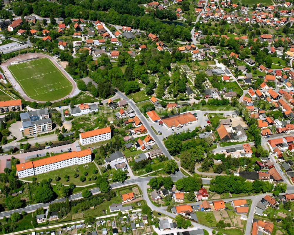 Elbingerode (Harz) from the bird's eye view: Residential area a row house settlement in Elbingerode (Harz) in the state Saxony-Anhalt, Germany