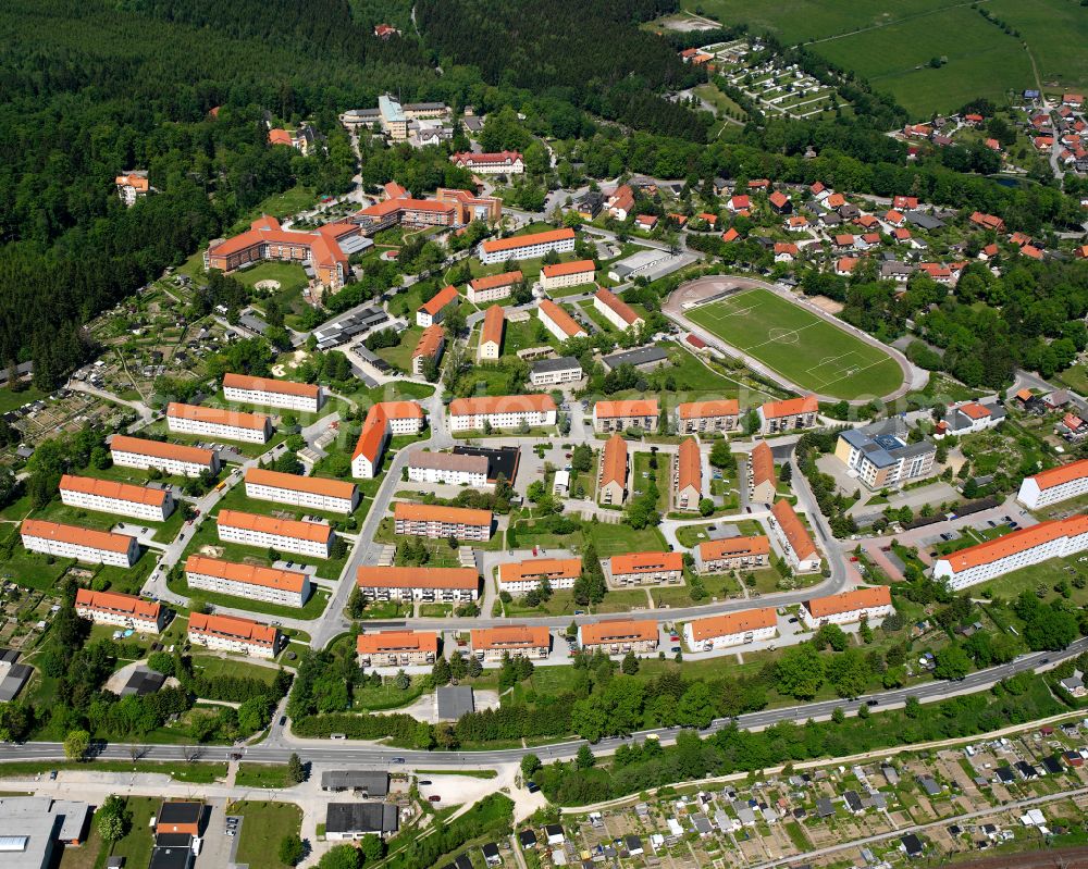 Aerial image Elbingerode (Harz) - Residential area a row house settlement in Elbingerode (Harz) in the state Saxony-Anhalt, Germany