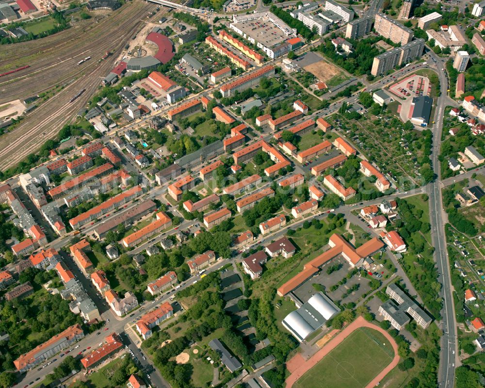 Gera from the bird's eye view: Residential area a row house settlement in Gera in the state Thuringia, Germany