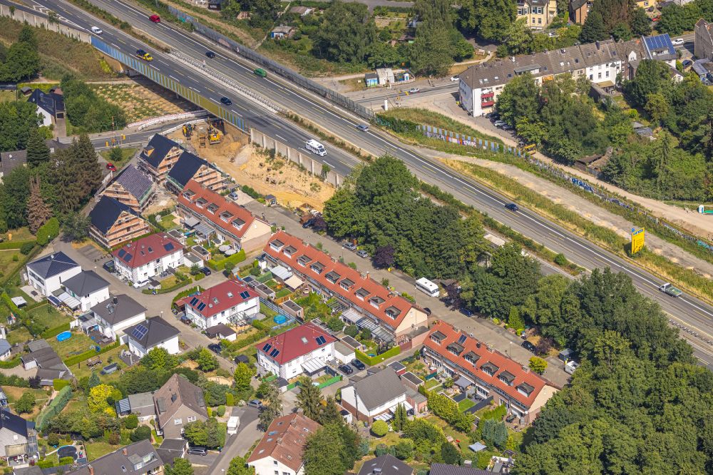 Dortmund from above - Residential area a row house settlement overlooking a construction site for new single-family homes on Trapphofstrasse - Aplerbecker Strasse - Westfalendamm in Dortmund at Ruhrgebiet in the state North Rhine-Westphalia, Germany