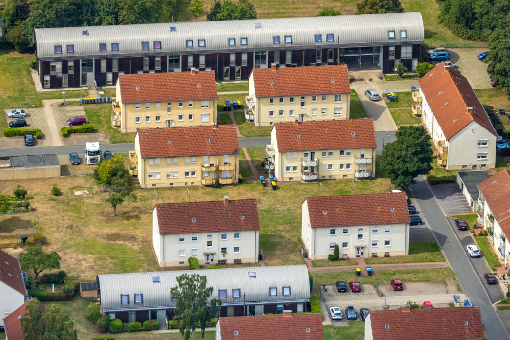 Aerial image Oberaden - Residential area a row house settlement in Oberaden in the state North Rhine-Westphalia, Germany