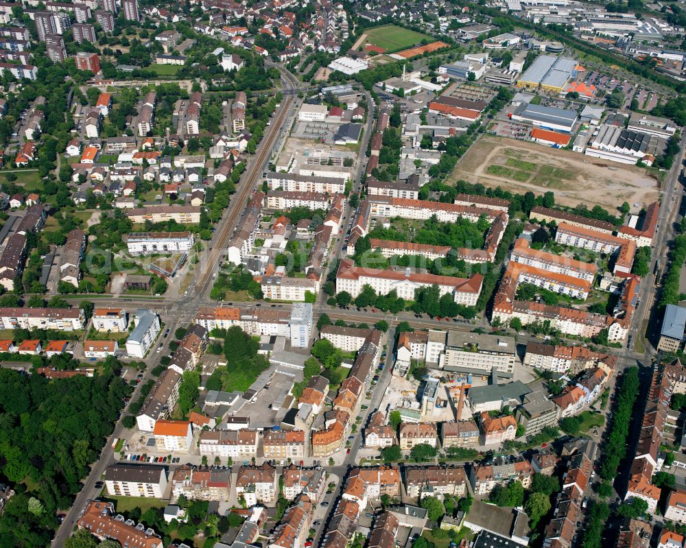 Oststadt from above - Residential area a row house settlement in Oststadt in the state Baden-Wuerttemberg, Germany
