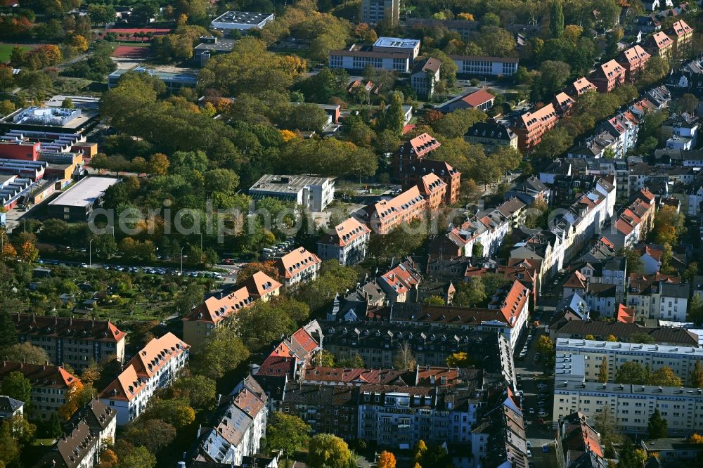 Aerial image Darmstadt - Residential area a row house settlement Am Rhoehnring in the district Darmstadt-Nord in Darmstadt in the state Hesse, Germany