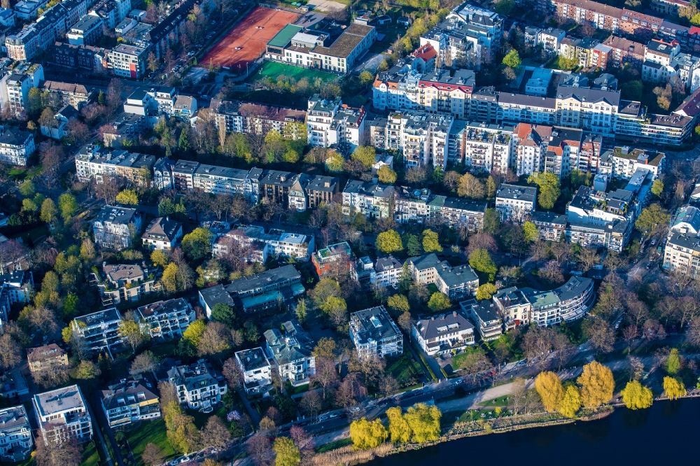 Hamburg from the bird's eye view: Residential area Schoene Aussicht on the Outer Alster in the Uhlenhorst district in Hamburg, Germany