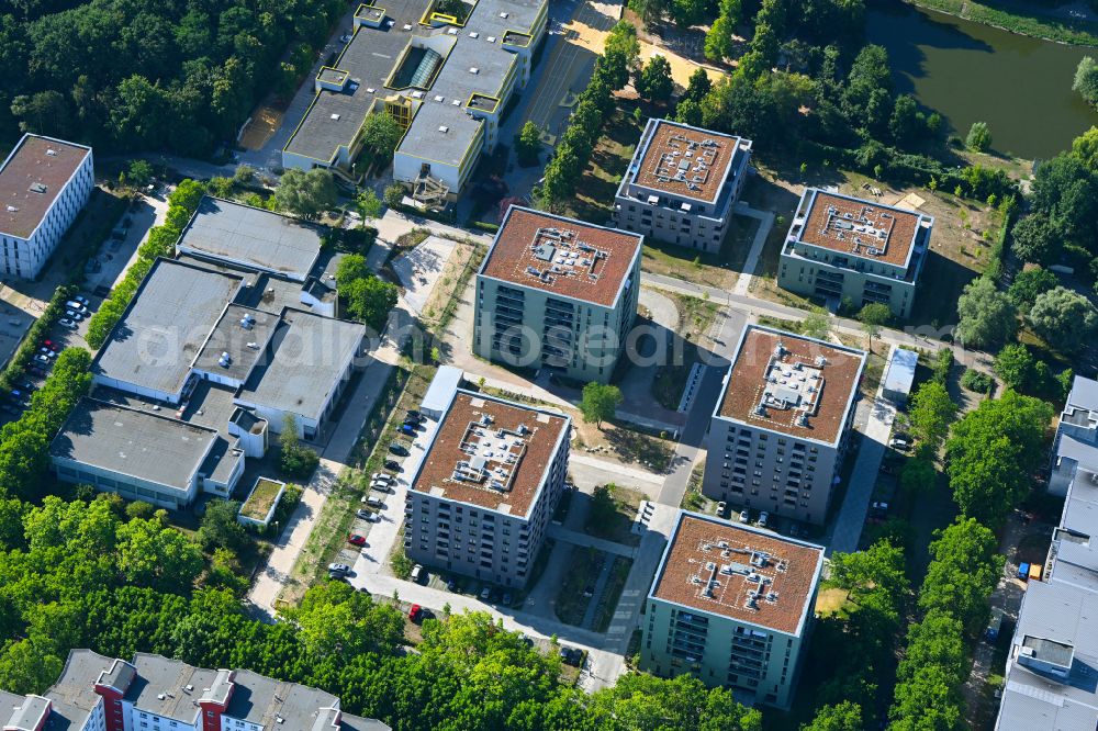 Aerial image Berlin - Building-ensemble city quarter Theodor Quartier on Senftenberger Ring in the district Maerkisches Viertel in Berlin, Germany