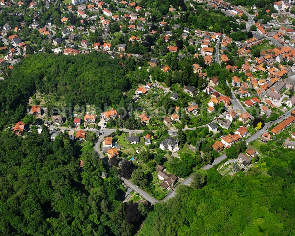 Blankenburg (Harz) from above - Residential areas on the edge of forest areas in Blankenburg (Harz) in the state Saxony-Anhalt, Germany
