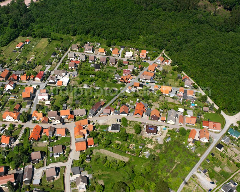 Hüttenrode from above - Residential areas on the edge of forest areas in Hüttenrode in the state Saxony-Anhalt, Germany