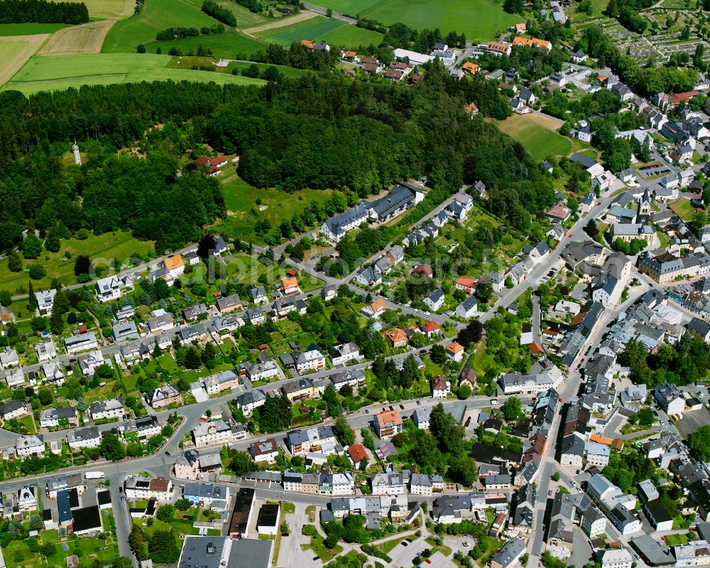Kleinschwarzenbach from above - Residential areas on the edge of forest areas in Kleinschwarzenbach in the state Bavaria, Germany