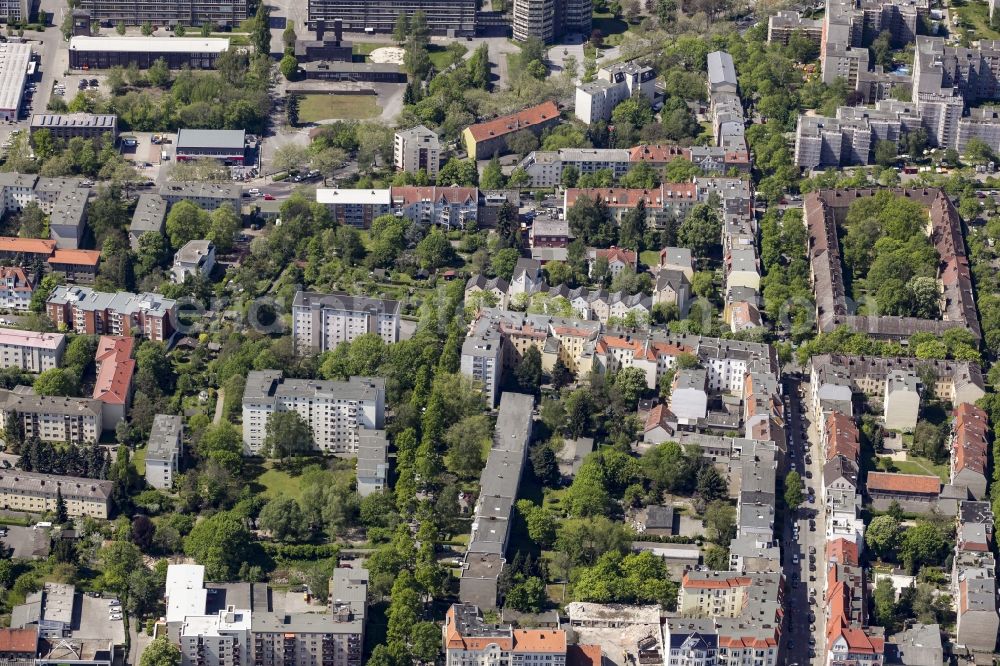 Berlin from above - Residential area with apartment buildings and green areas in the West of Mariendorfer Damm street in the Mariendorf part of the district of Tempelhof-Schoeneberg in Berlin