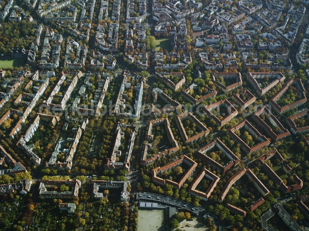 Berlin from above - Settlement along the Geisenheimer street - Wiesbadener street - Ruedesheimer street - Laubacher street in Berlin