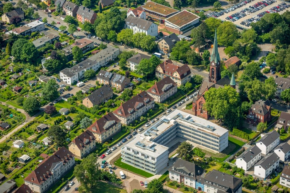 Aerial image Bochum - Settlement on Petrikirche in Bochum in the state North Rhine-Westphalia, Germany