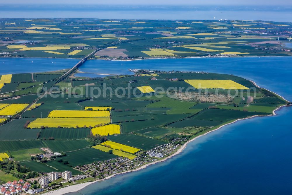 Aerial photograph Großenbrode - Residential house development on the peninsula with agricultural fields in Grossenbrode in the state Schleswig-Holstein, Germany
