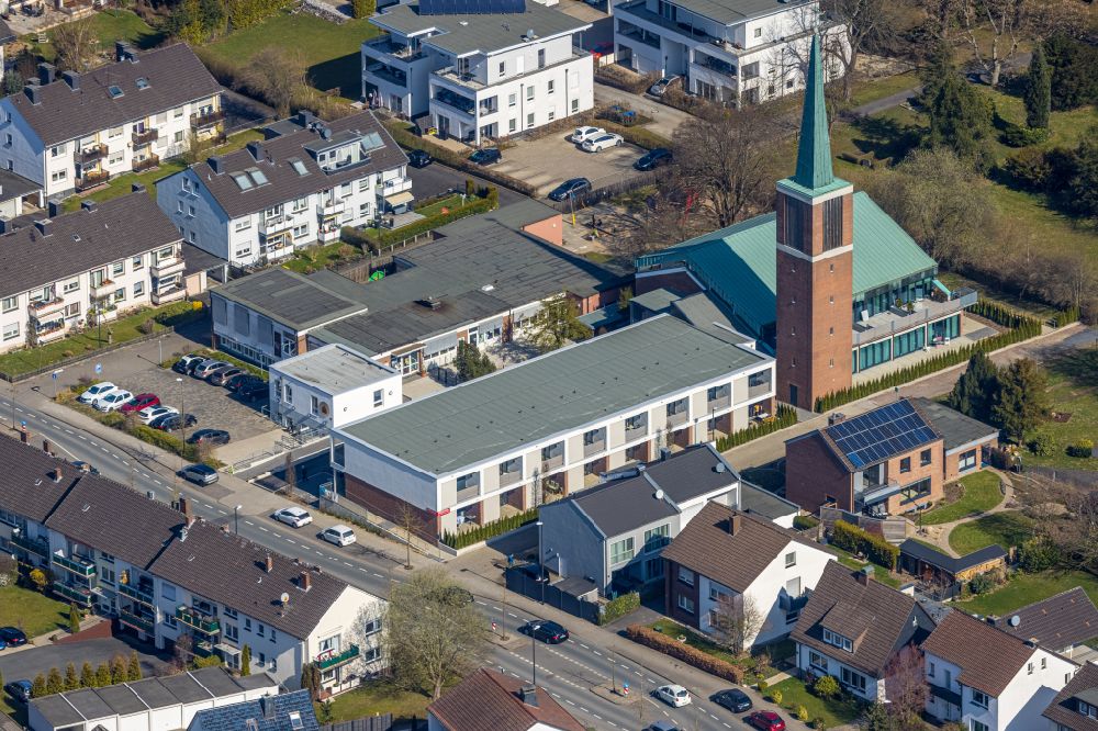 Arnsberg from the bird's eye view: Dorm residential care home - building for the physically handicapped the former church building on Graf-Gottfried-Strasse in the district Neheim in Arnsberg at Sauerland in the state North Rhine-Westphalia, Germany
