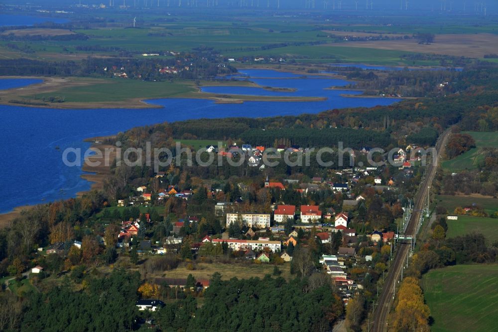 Oberuckersee Warnitz from the bird's eye view: View of houses at the bank of the lake Oberuckersee in the district Warnitz in the state Brandenburg