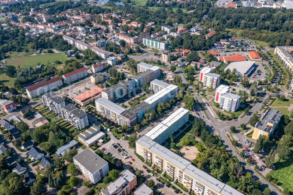 Teltow from above - Residential area of industrially manufactured settlement Albert- Wiebach- Strasse in Teltow in the state Brandenburg, Germany
