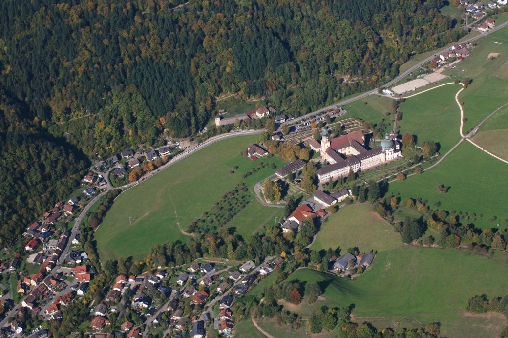 Aerial image Münstertal/Schwarzwald - Complex of buildings of the monastery Saint Trudpert in Muenstertal/Schwarzwald in the state Baden-Wurttemberg, Germany