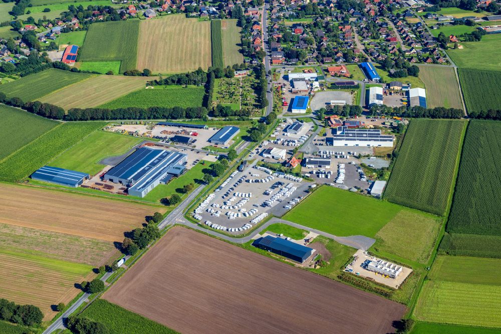 Lamstedt from the bird's eye view: Sales and rental of caravans and mobile homes Ehlers Mobile Welten GmbH in Lamstedt in the state of Lower Saxony, Germany