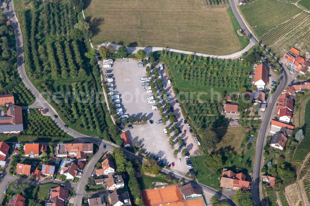 Aerial photograph Durbach - Caravans and RVs on the RV site Festplatz in Durbach in the state Baden-Wuerttemberg, Germany