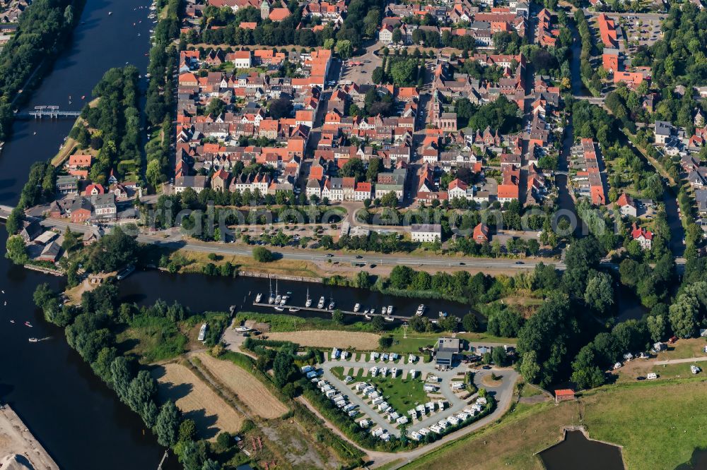 Aerial image Friedrichstadt - Caravans and RVs on the RV site on street Halbmond in Friedrichstadt in the state Schleswig-Holstein, Germany