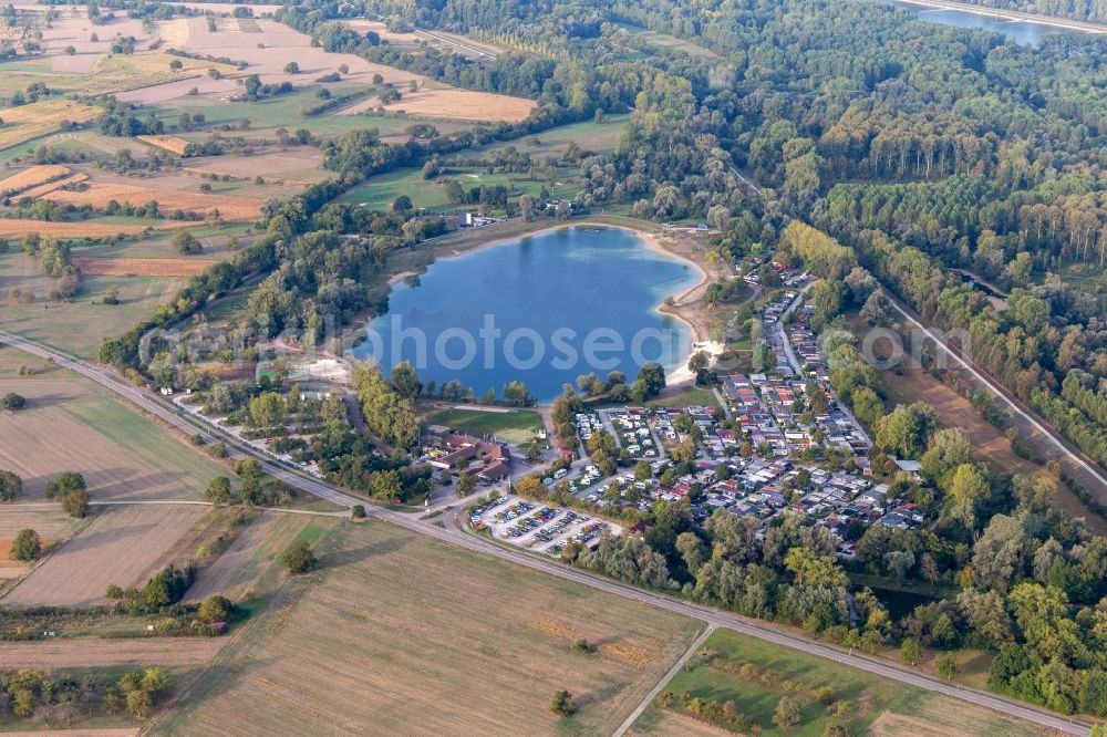 Plittersdorf from the bird's eye view: Camping with caravans and tents in Plittersdorf in the state Baden-Wuerttemberg, Germany