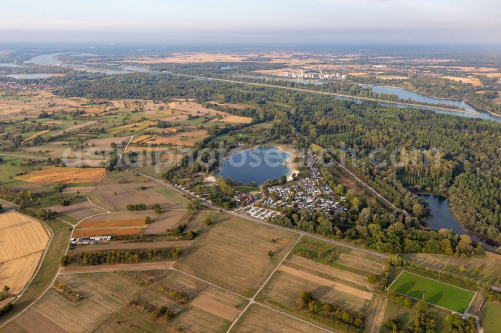 Aerial image Plittersdorf - Camping with caravans and tents in Plittersdorf in the state Baden-Wuerttemberg, Germany