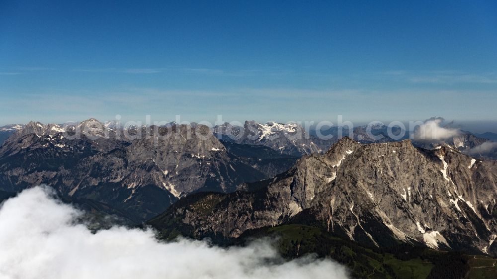 Eisenerz from the bird's eye view: Clouds on Rocky and mountainous landscape of Tullingeralm in den Ennstaler Alpen in Eisenerz in Steiermark, Austria