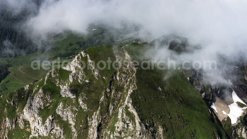 Aerial image Eisenerz - Clouds on Rocky and mountainous landscape of Tullingeralm in den Ennstaler Alpen in Eisenerz in Steiermark, Austria