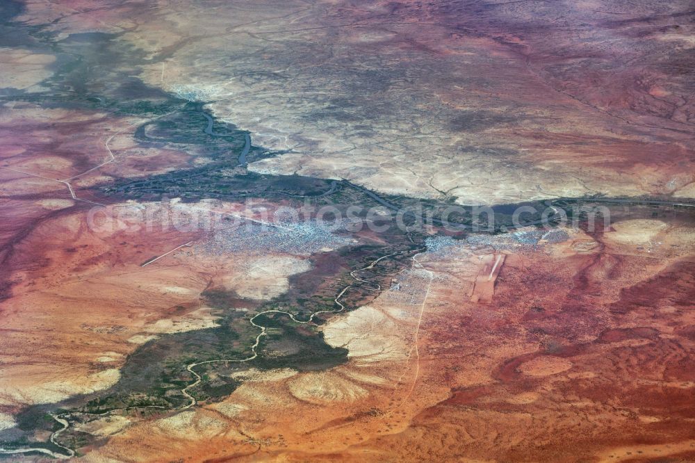 Aerial image Dolo - Deserts and steppe landscape in Grenzbereich between Aethiopien and Somalia on Juba River in Dolo in Somali, Ethiopia