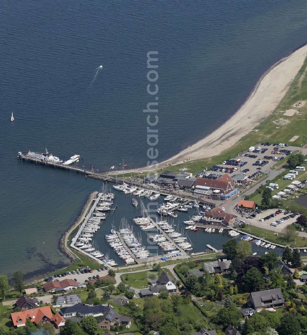 Langballig from above - Marina with boat moorings on the shore area Langballigau in Langballig in Schleswig-Holstein