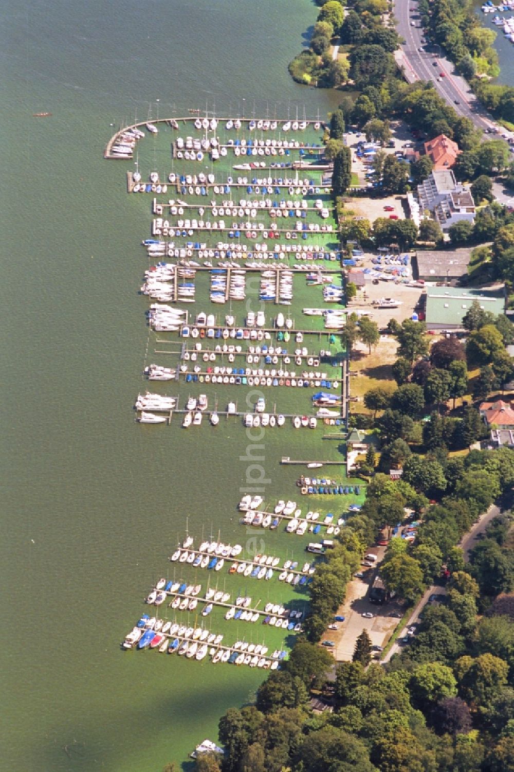 Aerial image Berlin Wansee - View of marina on the shores of the Grosser Wansee in Berlin