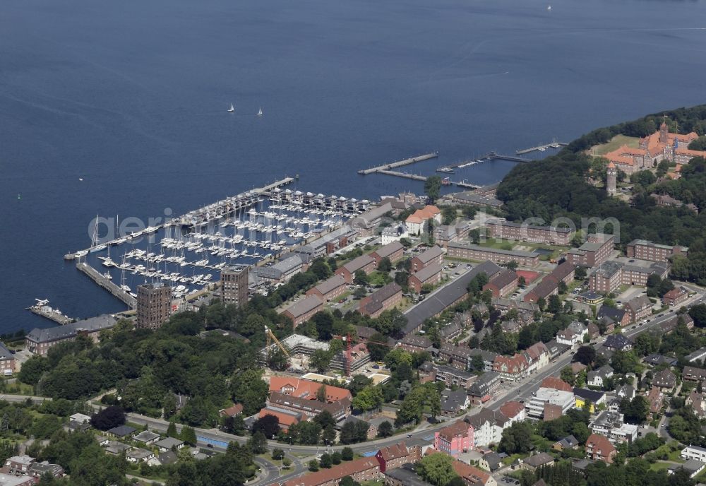 Flensburg from the bird's eye view: Marina and Naval Academy in Muerwik district of Flensburg in Schleswig-Holstein