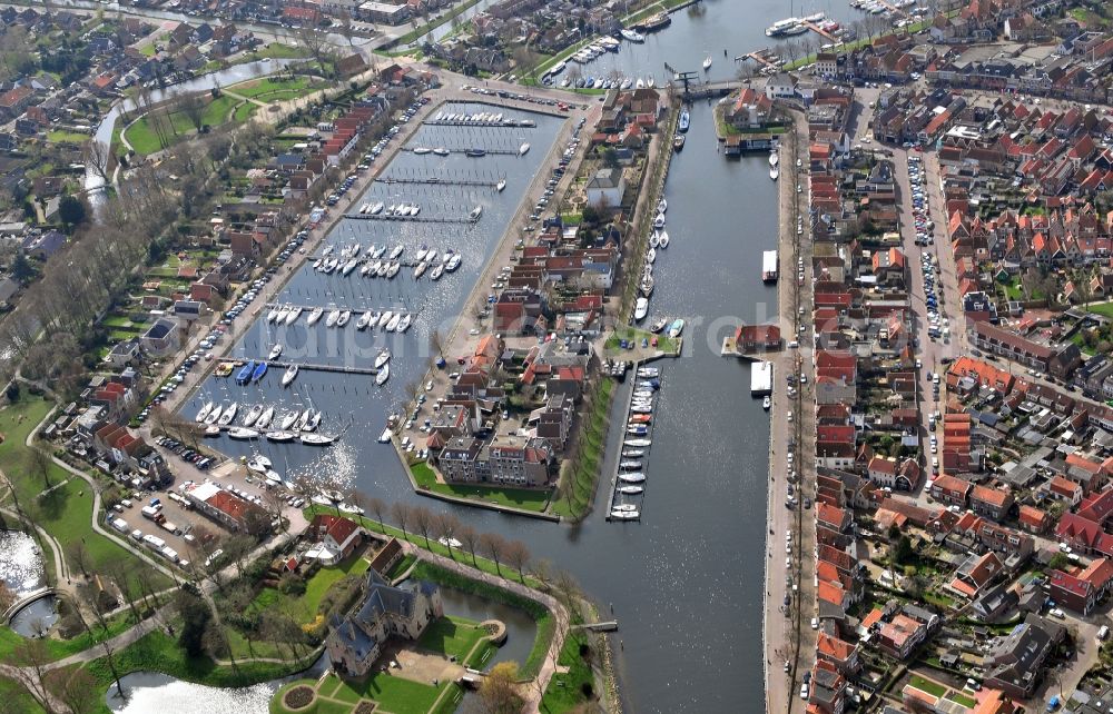 Medemblik from the bird's eye view: Pleasure boat marina with docks and moorings in Medemblik in Noord-Holland, Netherlands