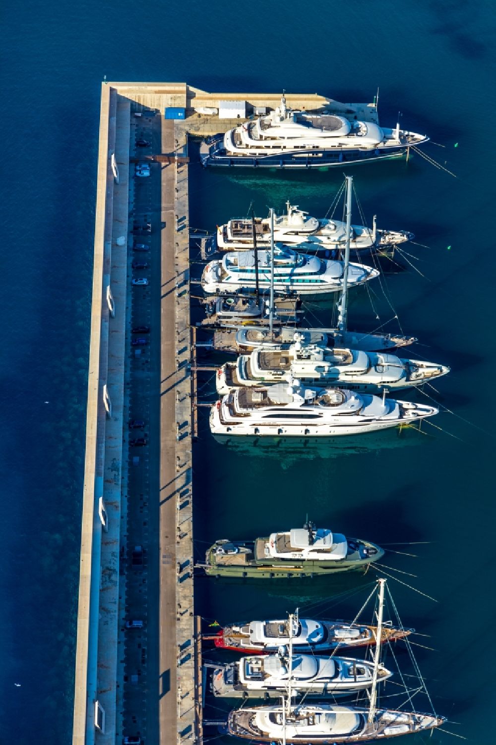 Aerial photograph El Toro - Pleasure boat marina with docks and moorings on the shore area of Balearic Sea in El Toro in Balearic Islands, Spain