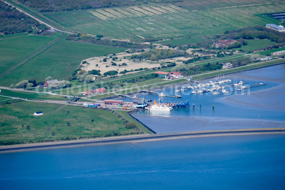Aerial image Langeoog - Pleasure boat marina with docks and moorings on the shore area on the coastal area of the North Sea in Langeoog in the state Lower Saxony, Germany