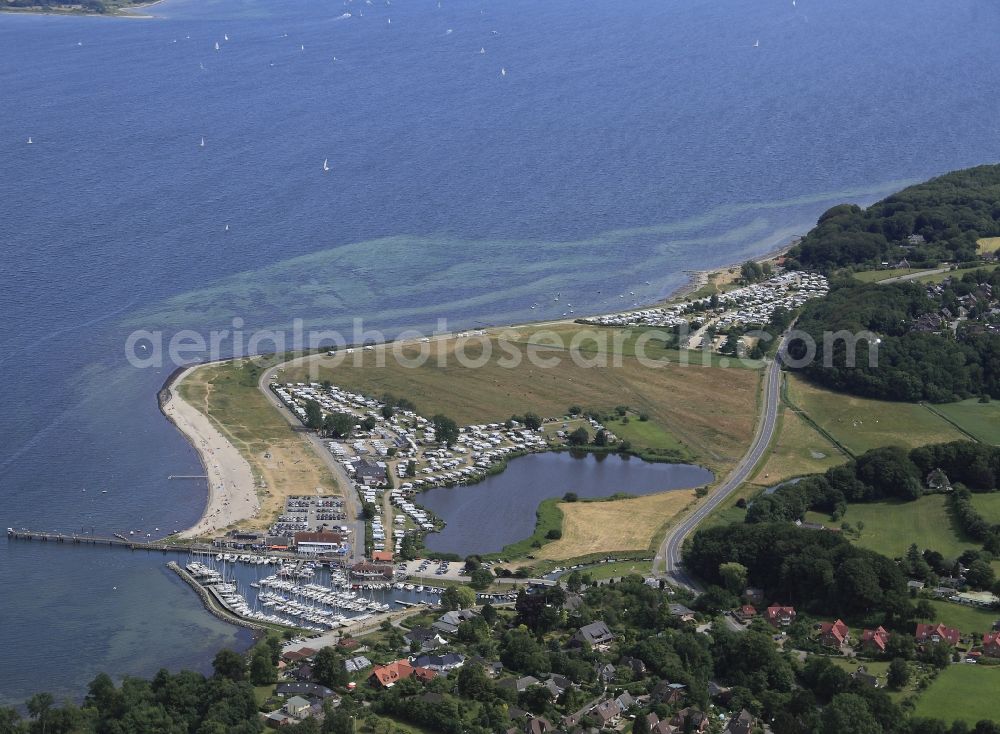 Langballig from above - Pleasure boat marina with docks and moorings on the shore area in Langballig in the state Schleswig-Holstein