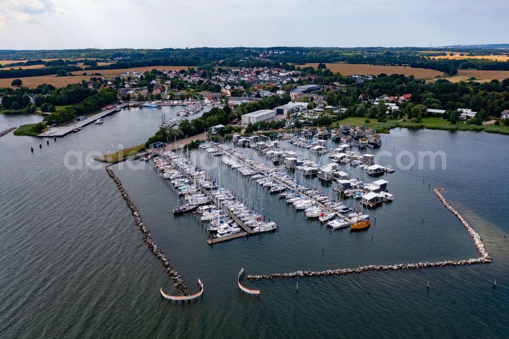 Aerial photograph Putbus - Pleasure boat marina with docks and moorings on the shore area Lauterbach in Putbus in the state Mecklenburg - Western Pomerania, Germany