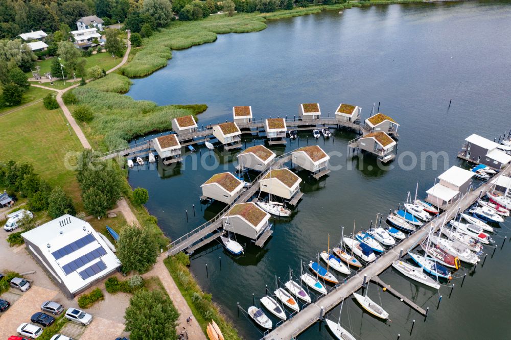 Aerial image Putbus - Pleasure boat marina with docks and moorings on the shore area Lauterbach in Putbus in the state Mecklenburg - Western Pomerania, Germany
